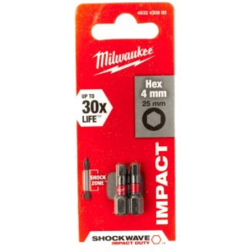 Milwaukee 4932430895 Σετ Μύτες Allen Impact Hex 4x25mm 2τμχ